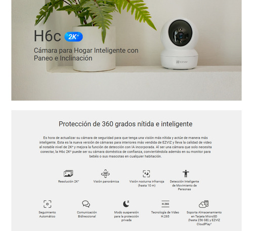 Kit Video Vigilancia 2 Cámara Ezviz Ip Pt 4mp 2k Audio De Dos Vias Memoria 32gb Cs-h6c-4mp