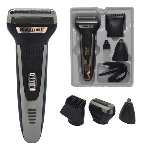 Barbeador e cortador de cabelo Kemei KM-6776  preto 100V/240V (3 em 1)