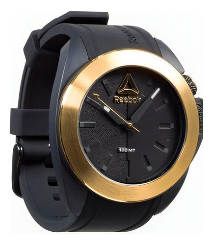 Reloj Reebok Drop Snatch Rd-dro-g2-pbib-b2 Hombre Color de la malla Negro Color del bisel Dorado Color del fondo Negro