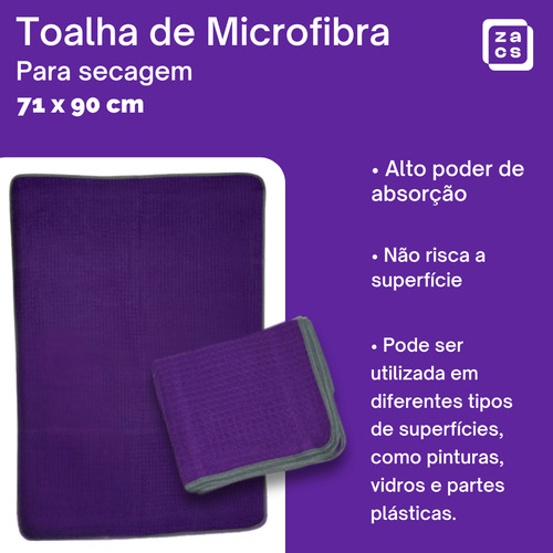 Toalha De Microfibra Para Secagem Automotiva 71x90cm Zacs Cor Violeta-escuro