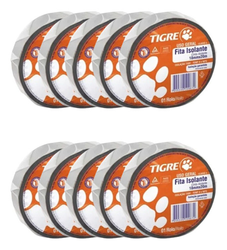 Kit Com 10 Fita Isolante Uso Geral 18mm X 20mt Tigre
