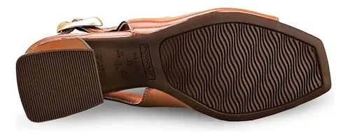 Sandália Piccadilly Slingback Salto Bloco 543099 Caramelo
