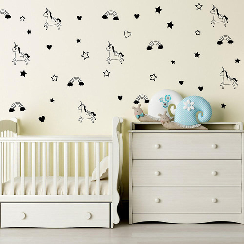 Calcomanía De Pared Con Diseño De Unicornio Y Estrellas De A
