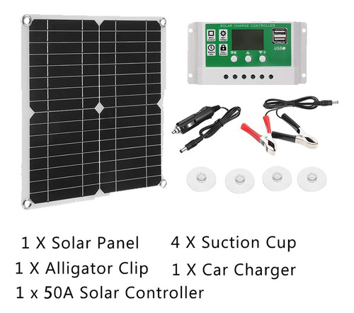Kit De Painel Solar De 12w, Carregador De Bateria 50a 12v Co