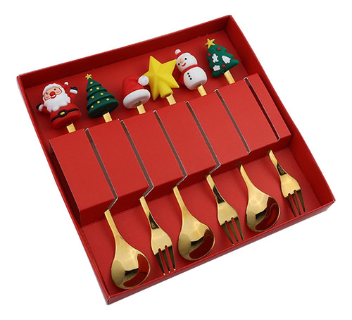 Juego De 6 Tenedores De Cucharas Navideñas, Estilo B