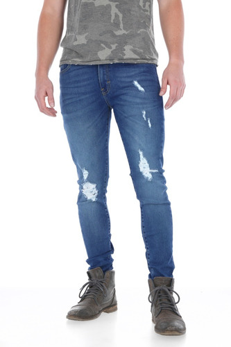 Pantalon Jeans Hombre De Mezclilla Stretch Skinny Fit Roto