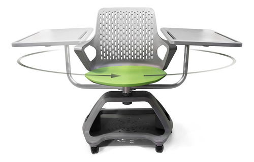 Silla Escolar Moderna Con Paleta Y Ruedas De Plástico Smart Gris-verde