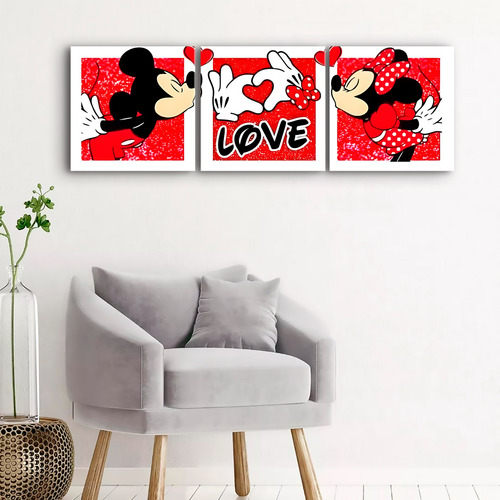 Set De 3 Cuadros En Canvas Amor Eterno - Mickey & Minnie Minnie Y Mickey