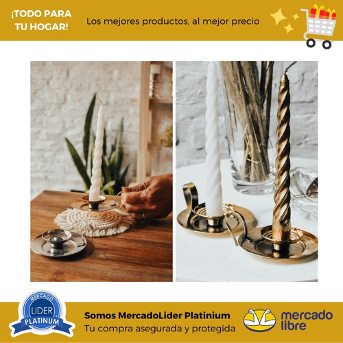 Imagen 5 de 6 de Candelabro Metálicos + Velas Torneadas Decorativos Vintage