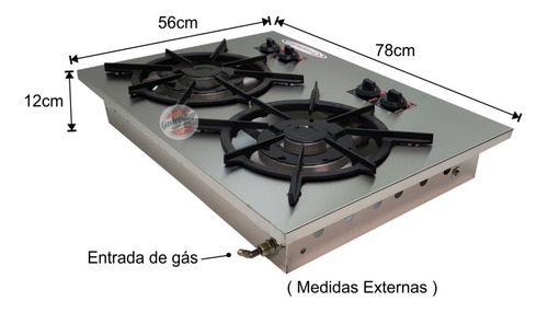 Imagem 3 de 9 de Fogão 2 Bocas Duplas Cooktop Inox Embutir 30x30 Industrial