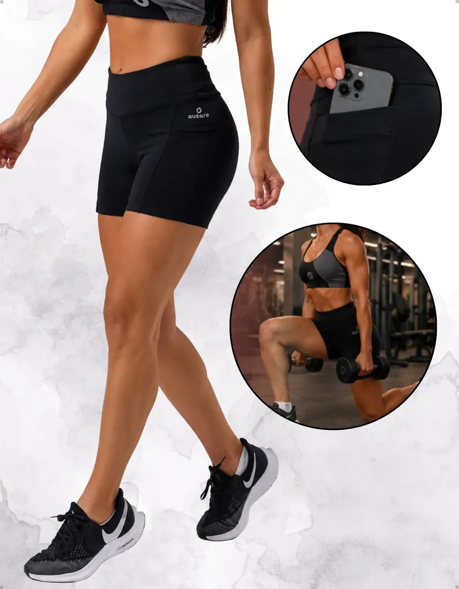 Short Fitness Feminino Ausare com Bolsos Laterais para Treino e Corrida
