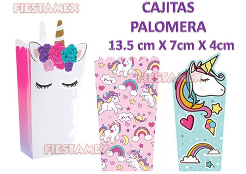 10 Cajitas Para Palomitas Unicornio Fiesta Candybar Dulces
