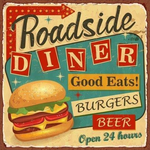 Poster Vintage Roadside Diner - Lamina De 40 X 40 Cm