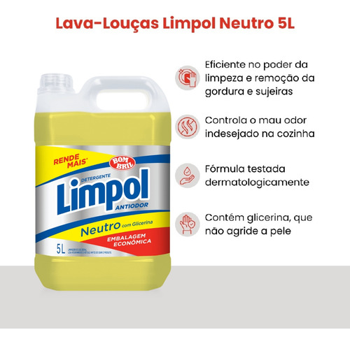Detergente Líquido Neutro Limpol 5 Litros