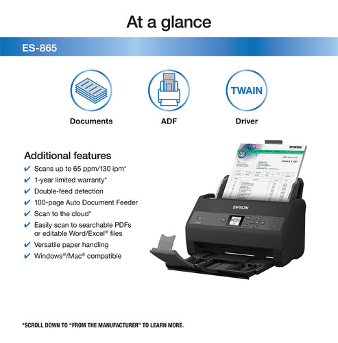 Scanner De Documentos Epson Workforce Es-865 Color Duplex De