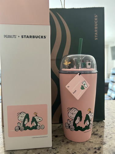 Termo/vaso Acero Starbucks Peanuts Snoopy 2025 Rosa Rosa Pálido