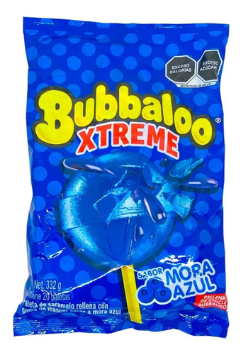 Paleta Bubbaloo Xtreme Sabor Mora Azul 20pzs