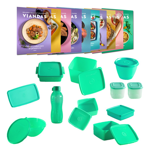 Set De 10 Herméticos Tupperware Aqua +recetario Viandas Ct