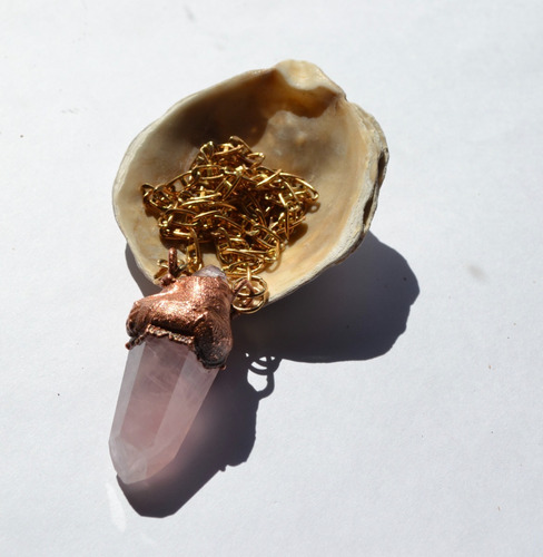 Imagen 4 de 6 de Colgante Piedras Cuarzo Rosa Y Amatista, Bronce, Cod1