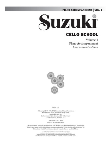 Suzuki Cello School Piano Accompaniment Volume 1, Internatio