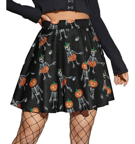 Falda Negra Halloween Craneo Envio Incluido
