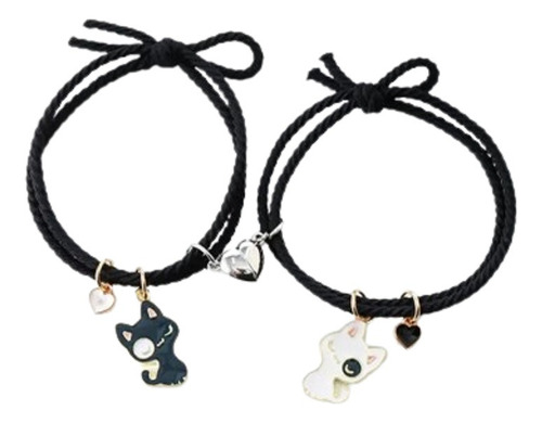 Pulsera Amistad Pareja Corazón Gatitos Imán Magnético 2 En 1