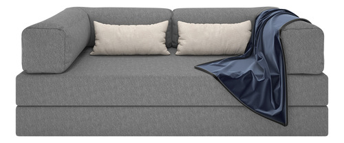 Colchão Casal 192cm Bouclê Cinza Vira Sofá-cama 2 Lugares Com Estrutura Metálica Estilo Industrial Nórdico Mod: Buble Caixa