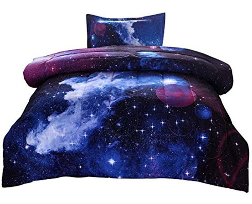 Jqinhome Twin Juego De Edredón Galaxy Manta, Ropa De Cama Co