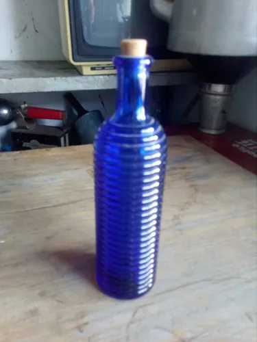 comprar Antigua Botella Vidrio Azul Original Belleza Deco Vintage