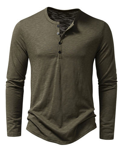 Playera Manga Larga De Algodón Con Cuello Henley Para Hombre