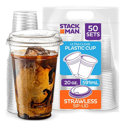  Oz Vasos Transparentes Con Tapas Strawless Sip  Sistem..