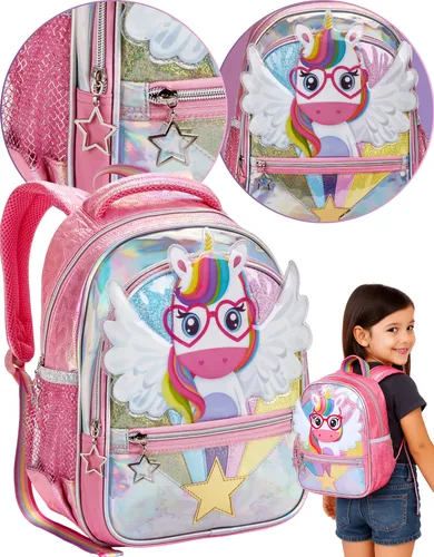 Mochila Escolar Infantil Menina Costas Unicórnio Feminina Rosa Unicórnio