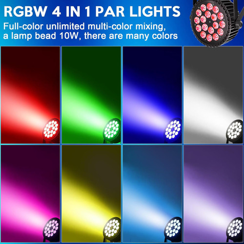 Luces De Escenario Led Par Can, 18 X 12 W, Rgbw, 4 En 1, Dj