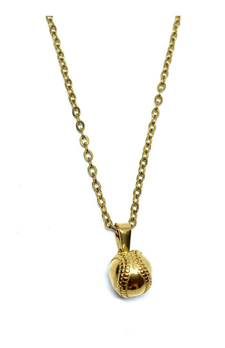 Imagen 2 de 3 de Collar Acero Inoxidable Dorado Dije Pelota De Beisbol 9mm