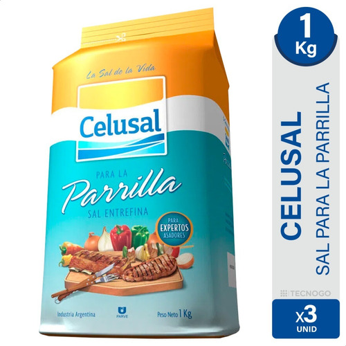 Sal Entrefina Parrillera Celusal Para Parrilla - Pack X 3u