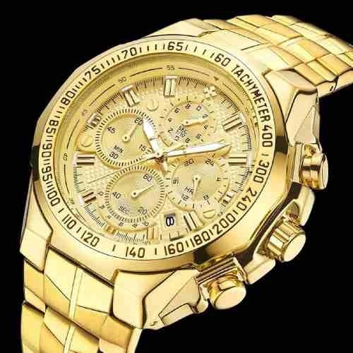 Relogio De Pulso Masculino Dourado De Luxo Prova De Água Wwoor