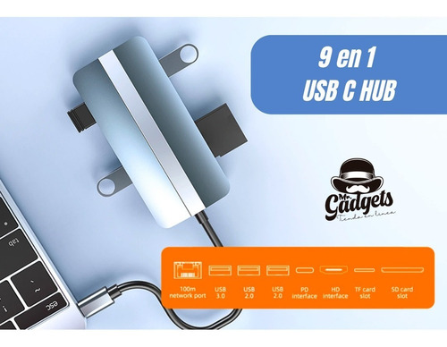 9 En 1 Hub Usb C 3.0 Adaptador Sd Rj45 Hdmi 4k Para Mac iPad