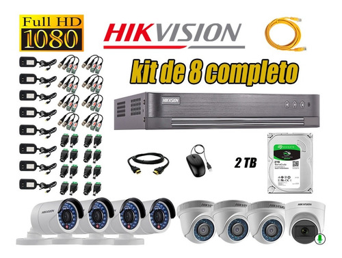 Cámaras Vigilancia Kit 8 Hikvision Full Hd 2tb + Microfono