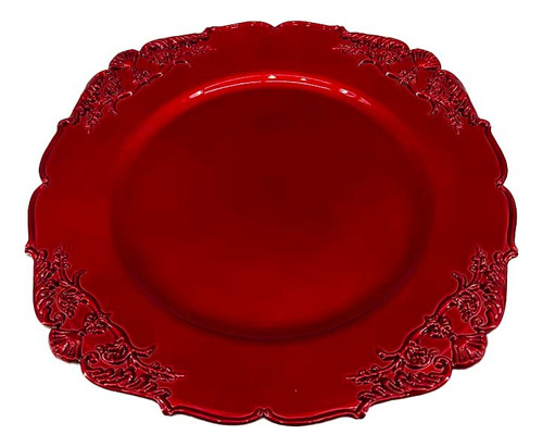 Plato Base 33x33x1.6cm Decorado Rojo