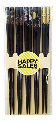 Set De Palillos De Bambú Con Diseño De Grullas, Negro.