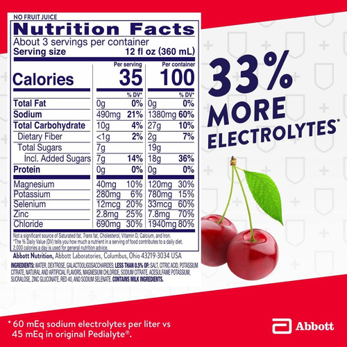 Pedialyte Con Apoyo Inmunológico, Ponche De Cereza, Bebida Y