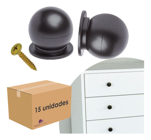 Kit 15 Puxador Bola Preto Móveis Gaveta Porta Armário