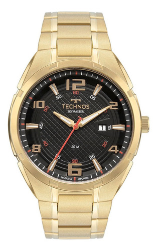 Relógio Masculino Technos Skymaster Dourado Loja De Fábrica Correia Dourado 2 Fundo Branco