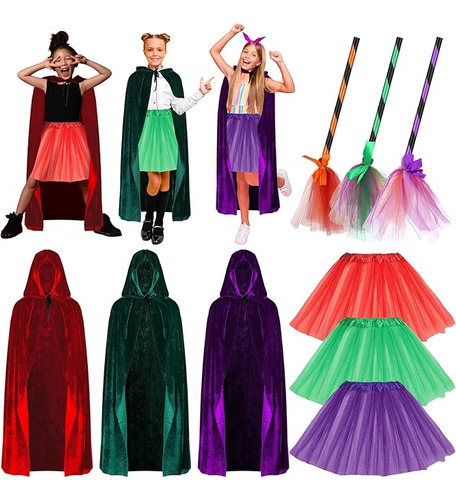 9 Piezas Disfraz Bruja Halloween Para Niñas Y Hermanas Para