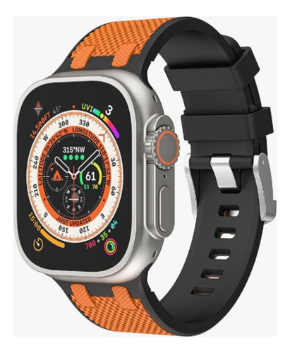 Correa Silicon Bitono Para Apple Watch Ultra 8 7 6 5 4 3 2 1 Color Negro-Naranja 42/44/45/46/49mm