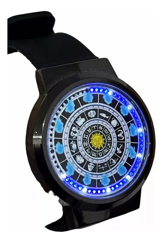 Reloj Led Caballeros Del Zodiaco Encendido Premium Negro Negro Y Azul Negro