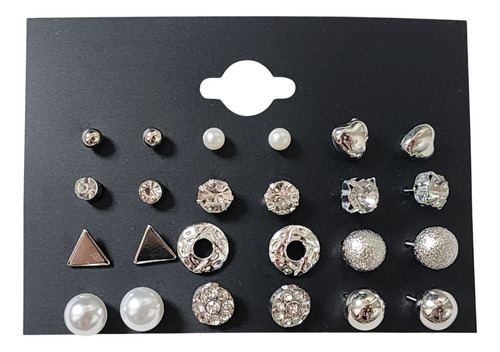 Kit 32 Pares Brinco Prateados Perola Argolas Strass Variados