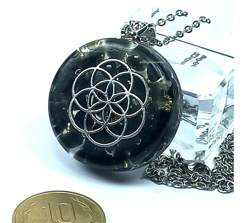 Imagen 4 de 7 de Obsidiana Negra - Orgón - Colgante - Flor De Loto -