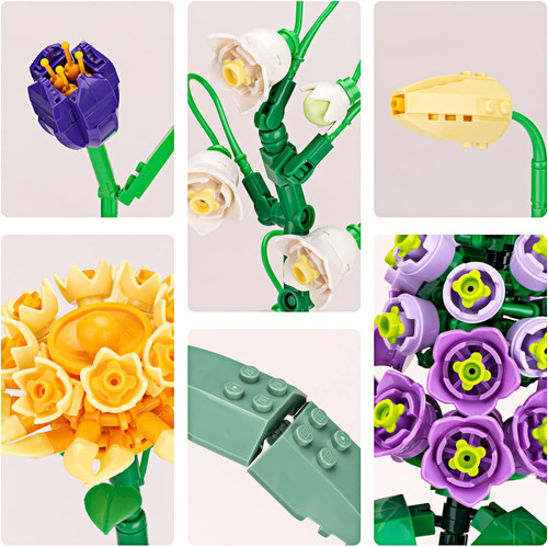 Kit De Constructución De Ramo De Flores, 634 Piezas De Bloqu