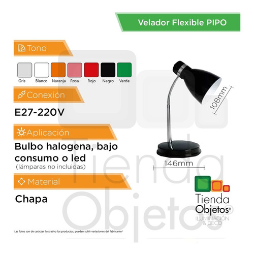 Imagen 3 de 10 de Lampara Escritorio Velador Mesa Pipo Candil Flexible E27